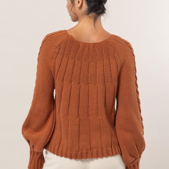 Cozy Cable-Knit Sweater in Rust - Round Neck, Raglan Sleeves - Picture 10 of 10